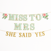 Mint Floral "Miss to Mrs" and "She Said Yes" Wedding Banner Kit